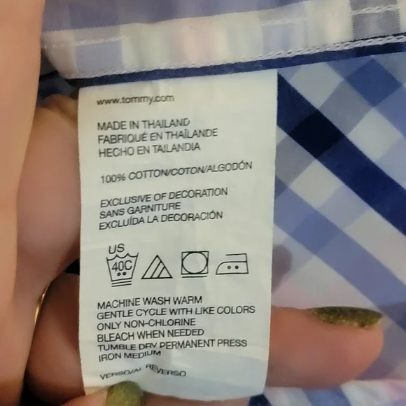 Tommy Hilfiger Blue White Pink Button Up Shirt 16 1/2 34 - 35 - Picture 6 of 6